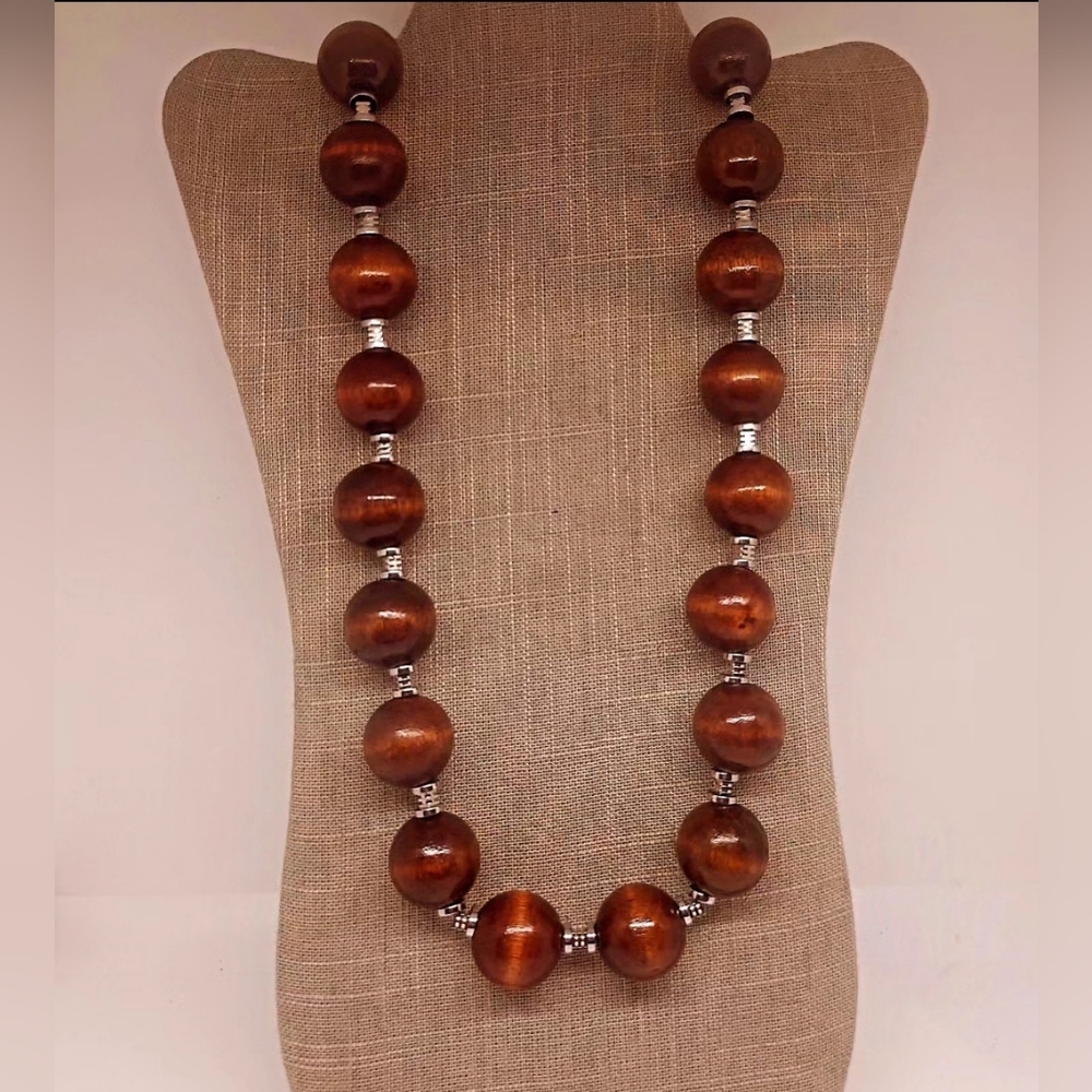 Wood Beaded Stainless Steel Long Lasting Necklace